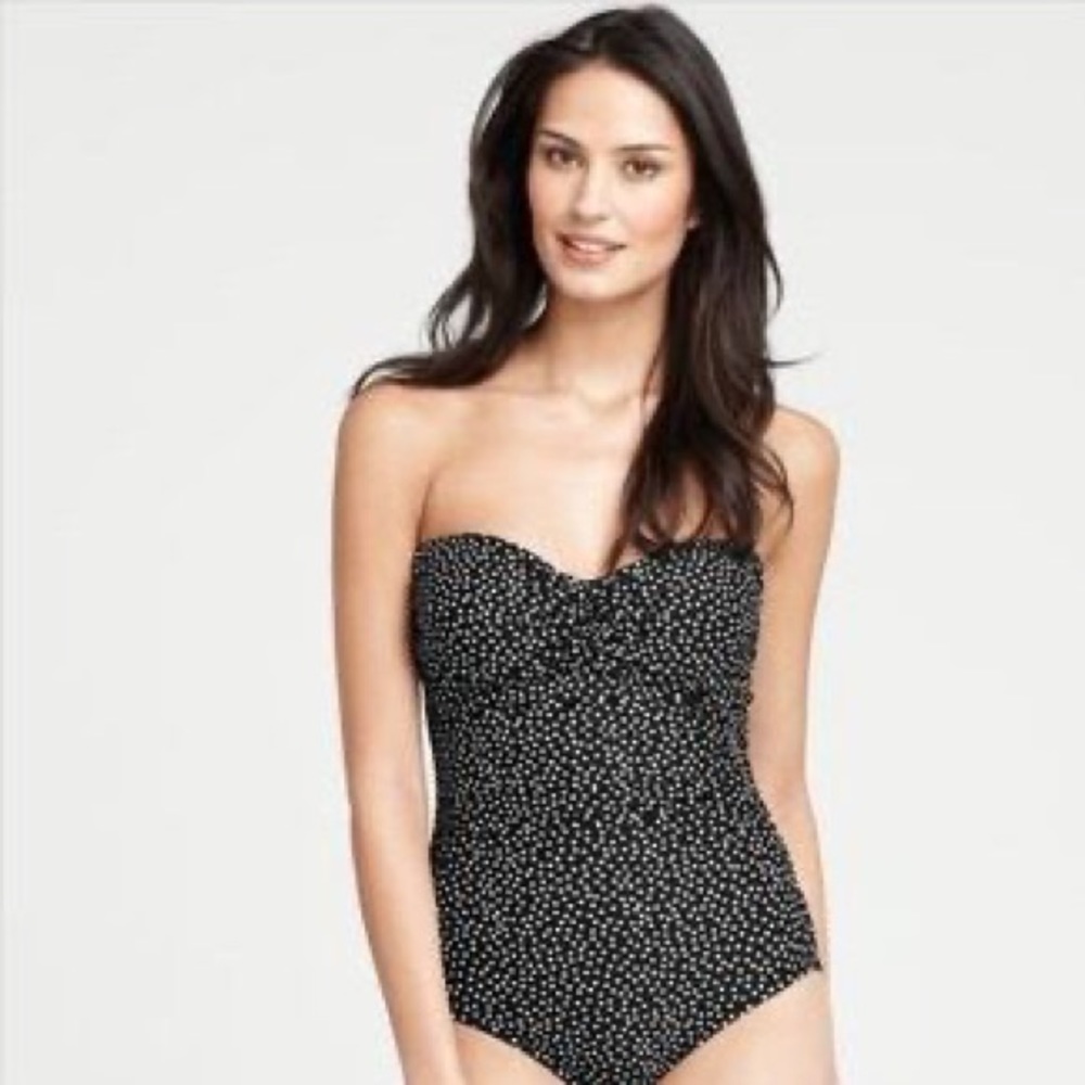 Ann Taylor Polka Dot Shirred Bandeau One Piece Swimsuit